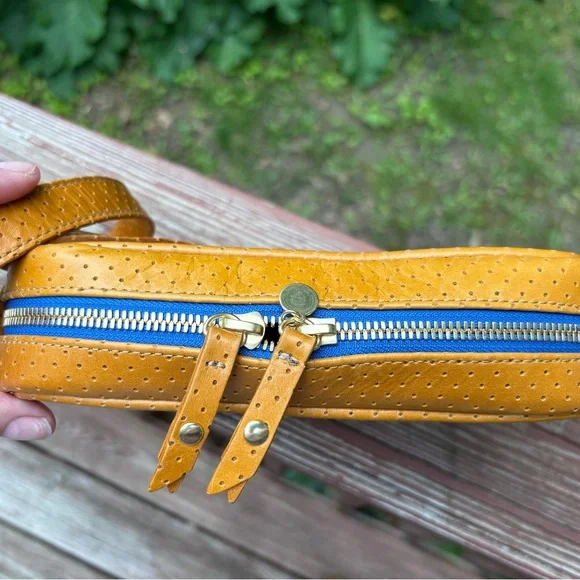 Blair Ritchey Ginger Ber Perforated Crossbody Bag with bright blue zipper. - Picture 6 of 7